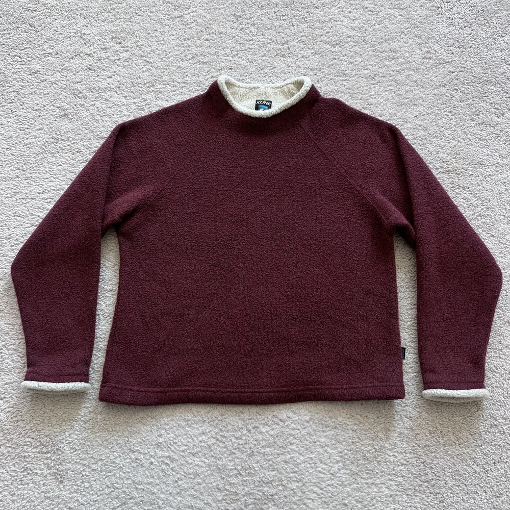 Kuhl Alfpaca Fleece Pullover Womens M Burgundy Red Sherpa Lined Mock Neck Crop